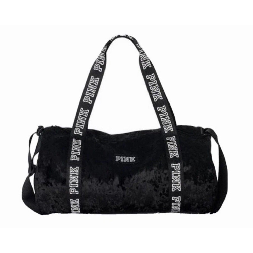 VICTORIA'S SECRET PINK Bag Black Velvet Crush Duffle Shoulder Travel Tote Y2K